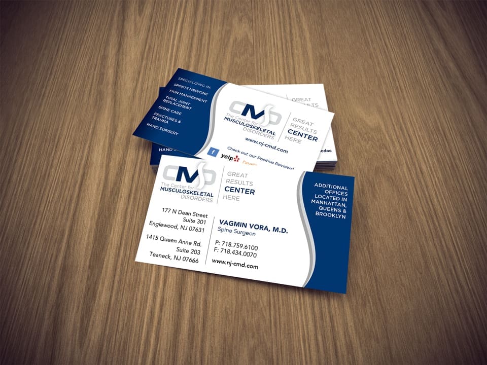 Bcards Cmd Orthopedic practice business cards